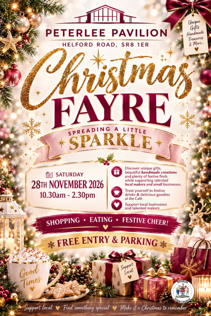 poster advertising a christmas fayre at the peterlee pavilion